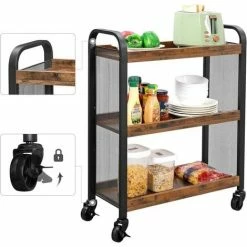 VASAGLE Desserte De Style Industriel, Chariot De Cuisine, Gain De Place, Avec Pieds Réglables Et Roulettes, Étagère De Cuisine, Structure En Fer, 66 X 26 X 85 Cm, Marron Rustique Par SONGMICS LRC66BX -SONGMICS Soldes 18398932 4