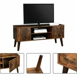 VASAGLE Meuble TV Rustique, Table Basse, Buffet Bas, Style Moderne Du Milieu Du Siècle, Pour Télévision, Console De Jeux, Dans Salon, Salle De Jeu, Bureau, Brun Par SONGMICS LTV08BX -SONGMICS Soldes 18398937 4