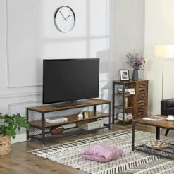 VASAGLE Meuble TV Pour Télévision Jusqu’à 60 Pouces, Modèle Longe, Table Basse, Table De Salon, Armature Métallique, Couleur Boisée, Pour Chambre, Salon, Style Industriel, Marron Rustique Par SONGMICS LTV50BX -SONGMICS Soldes 18398938 3