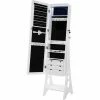 SONGMICS Armoire à Bijoux, Sur Pieds, Avec 8 Ampoules LED, Miroir Psyché Sans Cadre, Avec Serrure, 6 Tiroirs, Plaque Pour Boucles D’Oreilles, Blanc JBC89WT - Blanc -SONGMICS Soldes 18408928 1