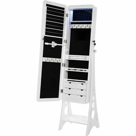 SONGMICS Armoire à Bijoux, Sur Pieds, Avec 8 Ampoules LED, Miroir Psyché Sans Cadre, Avec Serrure, 6 Tiroirs, Plaque Pour Boucles D’Oreilles, Blanc JBC89WT - Blanc 3 SONGMICS Armoire à Bijoux, Sur Pieds, Avec 8 Ampoules LED, Miroir Psyché Sans Cadre, Avec Serrure, 6 Tiroirs, Plaque Pour Boucles D’Oreilles, Blanc JBC89WT - Blanc