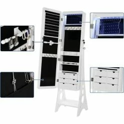 SONGMICS Armoire à Bijoux, Sur Pieds, Avec 8 Ampoules LED, Miroir Psyché Sans Cadre, Avec Serrure, 6 Tiroirs, Plaque Pour Boucles D’Oreilles, Blanc JBC89WT - Blanc 9 SONGMICS Armoire à Bijoux, Sur Pieds, Avec 8 Ampoules LED, Miroir Psyché Sans Cadre, Avec Serrure, 6 Tiroirs, Plaque Pour Boucles D’Oreilles, Blanc JBC89WT - Blanc -SONGMICS Soldes 18408928 3