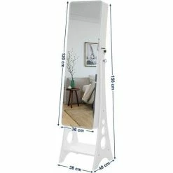SONGMICS Armoire à Bijoux, Sur Pieds, Avec 8 Ampoules LED, Miroir Psyché Sans Cadre, Avec Serrure, 6 Tiroirs, Plaque Pour Boucles D’Oreilles, Blanc JBC89WT - Blanc 11 SONGMICS Armoire à Bijoux, Sur Pieds, Avec 8 Ampoules LED, Miroir Psyché Sans Cadre, Avec Serrure, 6 Tiroirs, Plaque Pour Boucles D’Oreilles, Blanc JBC89WT - Blanc -SONGMICS Soldes 18408928 5