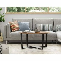 VASAGLE Table Basse Ronde, Table De Salon, Style Industriel, Cadre Métallique Durable, Facile à Assembler, Pour Salon, Chambre à Coucher, Marron Rustique Par SONGMICS LCT88X -SONGMICS Soldes 18408929 3