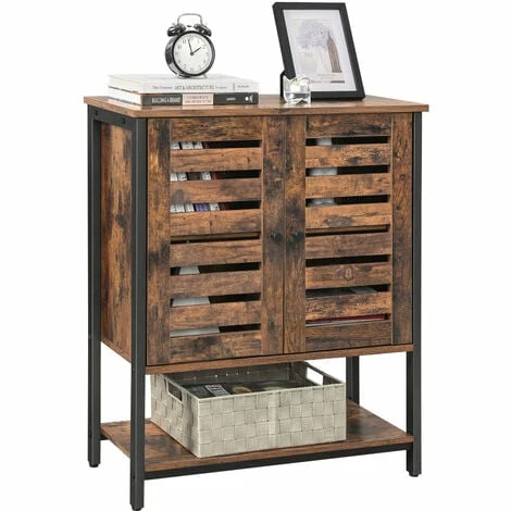 VASAGLE Meuble De Rangement, 70 X 30 X 80 Cm (L X L X H), Portes Persiennes, Style Industriel, Marron Rustique, Noir Par SONGMICS LSC77BX - Marron Rustique, Noir 3 VASAGLE Meuble De Rangement, 70 X 30 X 80 Cm (L X L X H), Portes Persiennes, Style Industriel, Marron Rustique, Noir Par SONGMICS LSC77BX - Marron Rustique, Noir