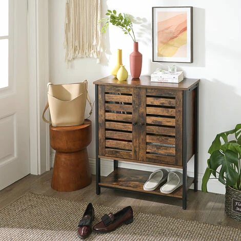 VASAGLE Meuble De Rangement, 70 X 30 X 80 Cm (L X L X H), Portes Persiennes, Style Industriel, Marron Rustique, Noir Par SONGMICS LSC77BX - Marron Rustique, Noir 4 VASAGLE Meuble De Rangement, 70 X 30 X 80 Cm (L X L X H), Portes Persiennes, Style Industriel, Marron Rustique, Noir Par SONGMICS LSC77BX - Marron Rustique, Noir – Image 2