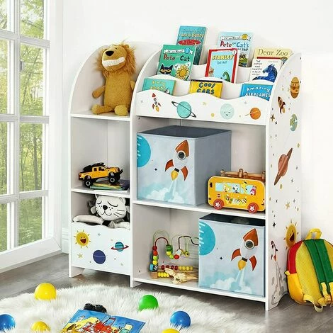 SONGMICS Étagère De Rangement Pour Jouets Enfant Et Livres, Meuble De Rangement Multifonctionnel, Avec 2 Tiroirs En Tissu, Thème Planètes, Pour Salle De Jeux, Chambre Enfant, Salon, Blanc GKR42WT - Blanc 4 SONGMICS Étagère De Rangement Pour Jouets Enfant Et Livres, Meuble De Rangement Multifonctionnel, Avec 2 Tiroirs En Tissu, Thème Planètes, Pour Salle De Jeux, Chambre Enfant, Salon, Blanc GKR42WT - Blanc – Image 2