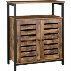 VASAGLE Placard, Buffet, Console, Armoire Avec Emplacement Et Portes Persiennes, Multifonctionnel, Salon, Chambre, Couloir, Design Industriel, Marron Foncé Par SONGMICS LSC76BX - Marron Foncé