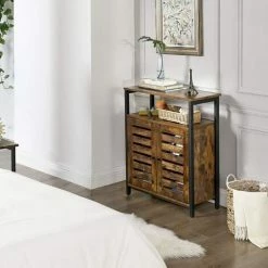 VASAGLE Placard, Buffet, Console, Armoire Avec Emplacement Et Portes Persiennes, Multifonctionnel, Salon, Chambre, Couloir, Design Industriel, Marron Foncé Par SONGMICS LSC76BX - Marron Foncé -SONGMICS Soldes 19195555 4
