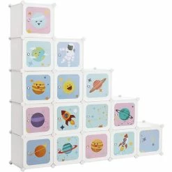 SONGMICS Meuble De Rangement Enfant 15 Cubes, Armoire Modulable Avec Portes, Étagère En Plastique, Pour Vêtements, Chaussures, Jouets, Sacs D'école, 123 X 31 X 123 Cm, Blanc LPC902W - Blanc