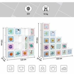 SONGMICS Meuble De Rangement Enfant 15 Cubes, Armoire Modulable Avec Portes, Étagère En Plastique, Pour Vêtements, Chaussures, Jouets, Sacs D'école, 123 X 31 X 123 Cm, Blanc LPC902W - Blanc -SONGMICS Soldes 19225385 3
