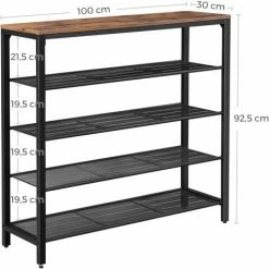 VASAGLE Étagère à Chaussures, Meuble à Chaussures à 4 Niveaux Et Grande Surface Pour Sac, Pour Entrée, Couloir, Métal, Style Industriel, Marron Rustique Par SONGMICS LBS15BX - Marron Rustique -SONGMICS Soldes 19305040 4