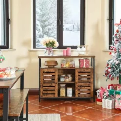 VASAGLE Meuble De Rangement, Buffet, Meuble De Cuisine, Avec Placard Et étagères, Portes à Persiennes, Pour Salle à Manger, Salon, Couloir, Chambre, Style Industriel, Marron Rustique Par SONGMICS LSC79BX - Marron Rustique -SONGMICS Soldes 19305046 3