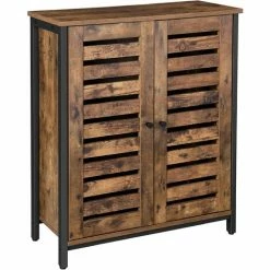 VASAGLE Placard, Meuble De Rangement, Buffet, Armoire Avec Portes Persiennes, Multifonctionnel, Salon, Chambre, Couloir, Design Industriel, Marron Rustique Par SONGMICS LSC78BX - Marron Rustique
