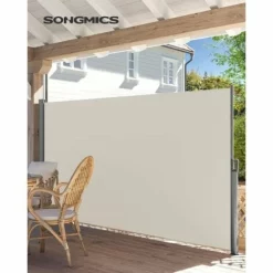 SONGMICS 180 X 400 Cm (H X L), Store Latéral Pour Balcon Et Terrasse, Pare-Soleil, Brise-Vue Protection Vie Privée, Beige GSA184E01 - Beige