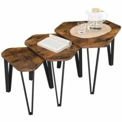 SONGMICS Soldes 22 VASAGLE Tables Gigognes, Lot De 3, Tables D’appoint, Bouts De Canapé Pour Salon, Empilable, Robuste, Assemblage Facile, Structure En Acier, Style Industriel, Marron Rustique Et Noir Par SONGMICS LNT14BX - Brun Rustique, Noir