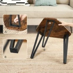 VASAGLE Tables Gigognes, Lot De 3, Tables D’appoint, Bouts De Canapé Pour Salon, Empilable, Robuste, Assemblage Facile, Structure En Acier, Style Industriel, Marron Rustique Et Noir Par SONGMICS LNT14BX - Brun Rustique, Noir -SONGMICS Soldes 19628892 4