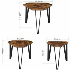 VASAGLE Tables Gigognes, Lot De 3, Tables D’appoint, Bouts De Canapé Pour Salon, Empilable, Robuste, Assemblage Facile, Structure En Acier, Style Industriel, Marron Rustique Et Noir Par SONGMICS LNT14BX - Brun Rustique, Noir -SONGMICS Soldes 19628892 5