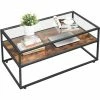 SONGMICS Table Basse Avec Dessus De Table En Verre, Table De Salon, Cadre En Acier Stable, Décoration De Salon, Style Industriel, Marron Rustique Et Noir LCT30BX -SONGMICS Soldes 19628900 1