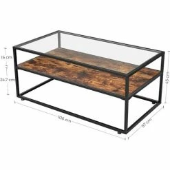 SONGMICS Table Basse Avec Dessus De Table En Verre, Table De Salon, Cadre En Acier Stable, Décoration De Salon, Style Industriel, Marron Rustique Et Noir LCT30BX -SONGMICS Soldes 19628900 5