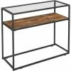SONGMICS Table Console, Table D'entrée, Dessus De Table En Verre Trempé, Cadre En Acier Robuste, Montage Facile, Pour Entrée, Salon, Style Industriel, Marron Rustique Et Noir LNT10BX -SONGMICS Soldes 19656339 1