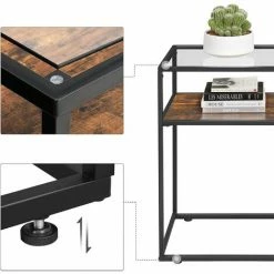 SONGMICS Table Console, Table D'entrée, Dessus De Table En Verre Trempé, Cadre En Acier Robuste, Montage Facile, Pour Entrée, Salon, Style Industriel, Marron Rustique Et Noir LNT10BX -SONGMICS Soldes 19656339 4