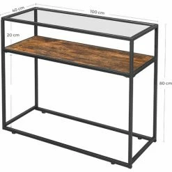 SONGMICS Table Console, Table D'entrée, Dessus De Table En Verre Trempé, Cadre En Acier Robuste, Montage Facile, Pour Entrée, Salon, Style Industriel, Marron Rustique Et Noir LNT10BX -SONGMICS Soldes 19656339 5