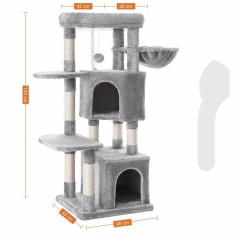 FEANDREA Arbre à Chat Tout Doux, Tour De Jeux 120 Cm, Gris Clair Par SONGMICS PCT80W - Gris Clair 7 FEANDREA Arbre à Chat Tout Doux, Tour De Jeux 120 Cm, Gris Clair Par SONGMICS PCT80W - Gris Clair – Image 5