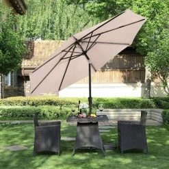 SONGMICS Parasol De Jardin  Ø2,7 M, Ombrelle, Protection UPF 50+, Toile Polyester Octogonale, Inclinable, Manivelle, Balcon, Terrasse, Piscine, Plage, Sans Socle, Taupe GPU27BR -SONGMICS Soldes 19699689 2
