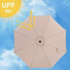 SONGMICS Parasol De Jardin  Ø2,7 M, Ombrelle, Protection UPF 50+, Toile Polyester Octogonale, Inclinable, Manivelle, Balcon, Terrasse, Piscine, Plage, Sans Socle, Taupe GPU27BR -SONGMICS Soldes 19699689 3