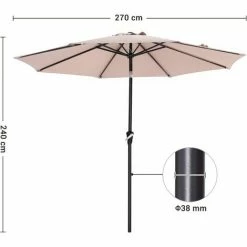 SONGMICS Parasol De Jardin  Ø2,7 M, Ombrelle, Protection UPF 50+, Toile Polyester Octogonale, Inclinable, Manivelle, Balcon, Terrasse, Piscine, Plage, Sans Socle, Taupe GPU27BR -SONGMICS Soldes 19699689 5