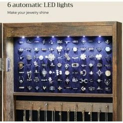 Armoire à Bijoux, Meuble De Rangement Mural Pour Colliers, Boucles D’Oreilles, Placard à Accessoires, Avec Miroir, Divers Compartiments, Verrouillable, Marron Rustique JJC93CB Par SONGMICS - Marron Rustique -SONGMICS Soldes 19709722 3