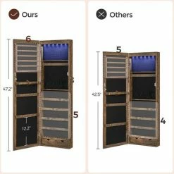 Armoire à Bijoux, Meuble De Rangement Mural Pour Colliers, Boucles D’Oreilles, Placard à Accessoires, Avec Miroir, Divers Compartiments, Verrouillable, Marron Rustique JJC93CB Par SONGMICS - Marron Rustique -SONGMICS Soldes 19709722 4