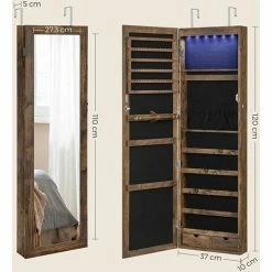 Armoire à Bijoux, Meuble De Rangement Mural Pour Colliers, Boucles D’Oreilles, Placard à Accessoires, Avec Miroir, Divers Compartiments, Verrouillable, Marron Rustique JJC93CB Par SONGMICS - Marron Rustique -SONGMICS Soldes 19709722 5