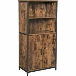 VASAGLE Meuble De Rangement, Armoire, Placard, Bibliothèque, 2 Compartiments Ouvert Et 1 Compartiment Fermé à Double Porte, Structure En Acier, Pour Salon, Cuisine, Marron Rustique Et Noir Par SONGMICS LSC66BX - Brun Rustique, Noir