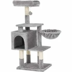 FEANDREA Arbre à Chat Multi-Niveaux, Hauteur 110cm, Niche, Gris Clair Par SONGMICS PCT52W - Gris