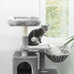 FEANDREA Arbre à Chat Multi-Niveaux, Hauteur 110cm, Niche, Gris Clair Par SONGMICS PCT52W - Gris -SONGMICS Soldes 19797188 3