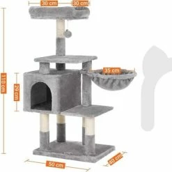 FEANDREA Arbre à Chat Multi-Niveaux, Hauteur 110cm, Niche, Gris Clair Par SONGMICS PCT52W - Gris -SONGMICS Soldes 19797188 5