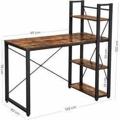 VASAGLE Bureau Informatique, Table D'ordinateur, Longueur 120 Cm, Avec étagères à Gauche Ou à Droite, Stable, Montage Facile, Pour Bureau à Domicile, Style Industriel, Marron Rustique Et Noir Par SONGMICS LWD48X - Rustique Et Noir -SONGMICS Soldes 19824936 5