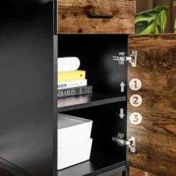 VASAGLE Bureau, Table, Avec étagères De Rangement, Placard Et Tiroir, Bureau àdomicile, Montage Facile, Cadre En Acier, Style Industriel, Marron Rustique Et Noir Par SONGMICS LWD65X - Marron Rustique Et Noir -SONGMICS Soldes 19824938 4