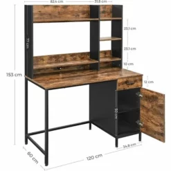 VASAGLE Bureau, Table, Avec étagères De Rangement, Placard Et Tiroir, Bureau àdomicile, Montage Facile, Cadre En Acier, Style Industriel, Marron Rustique Et Noir Par SONGMICS LWD65X - Marron Rustique Et Noir -SONGMICS Soldes 19824938 5