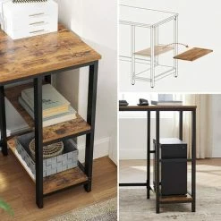 VASAGLE Bureau D’Angle, Table Informatique En Forme De L, Bureau Gamer, Avec Étagère De Rangement, Gain De Place, Montage Facile, Style Industriel, 138 X 138 X 75 Cm, Marron Rustique Et Noir Par SONGMICS LWD72X - Marron Rustique Et Noir -SONGMICS Soldes 19824939 4