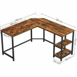 VASAGLE Bureau D’Angle, Table Informatique En Forme De L, Bureau Gamer, Avec Étagère De Rangement, Gain De Place, Montage Facile, Style Industriel, 138 X 138 X 75 Cm, Marron Rustique Et Noir Par SONGMICS LWD72X - Marron Rustique Et Noir -SONGMICS Soldes 19824939 5