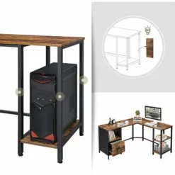 VASAGLE Bureau D'angle, Avec Caisson à Dossiers Suspendus, 2 étagères, 137 X 150 X 75 Cm, Cadre En Acier, Style Industriel, Par SONGMICS LWD75X - Rustique Et Noir -SONGMICS Soldes 19824941 4