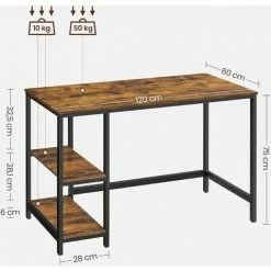 VASAGLE Bureau Informatique, Table D’étude, Avec étagère à 2 Niveaux à Gauche Ou à Droit, Pour Bureau, Salon, Cadre En Métal, Style Industriel, Marron Rustique Et Noir Par SONGMICS LWD47X -SONGMICS Soldes 19853216 5