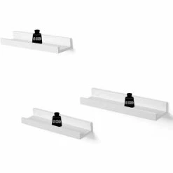 SONGMICS Lot De 3 Étagères Murales Flottantes En Bois, 38 X 10cm, Pour Cadres, Photos, Livres, Exposition, Rangement, Blanc, LWS38WT - Blanc -SONGMICS Soldes 19853222 4