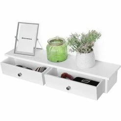 SONGMICS Étagère Murale 2 Tiroirs Meuble D’entrée De Rangement Armoire à Clés Porte-clés Panneaux De MDF Couleur Blanche LWS65WT - Blanc -SONGMICS Soldes 19853226 3