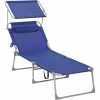 SONGMICS Chaise Longue, Bain De Soleil, Transat De Relaxation, Chaise De Jardin Pliable, Grand Modèle, 71 X 200 X 38 Cm, Charge 150 Kg, Avec Appui-tête, Dossier Et Parasol Inclinables, Pliable, Bleu Foncé GCB22BUV2 - Bleu Foncé -SONGMICS Soldes 19981982 1