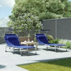 SONGMICS Chaise Longue, Bain De Soleil, Transat De Relaxation, Chaise De Jardin Pliable, Grand Modèle, 71 X 200 X 38 Cm, Charge 150 Kg, Avec Appui-tête, Dossier Et Parasol Inclinables, Pliable, Bleu Foncé GCB22BUV2 - Bleu Foncé -SONGMICS Soldes 19981982 3