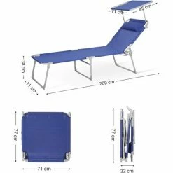 SONGMICS Chaise Longue, Bain De Soleil, Transat De Relaxation, Chaise De Jardin Pliable, Grand Modèle, 71 X 200 X 38 Cm, Charge 150 Kg, Avec Appui-tête, Dossier Et Parasol Inclinables, Pliable, Bleu Foncé GCB22BUV2 - Bleu Foncé -SONGMICS Soldes 19981982 5